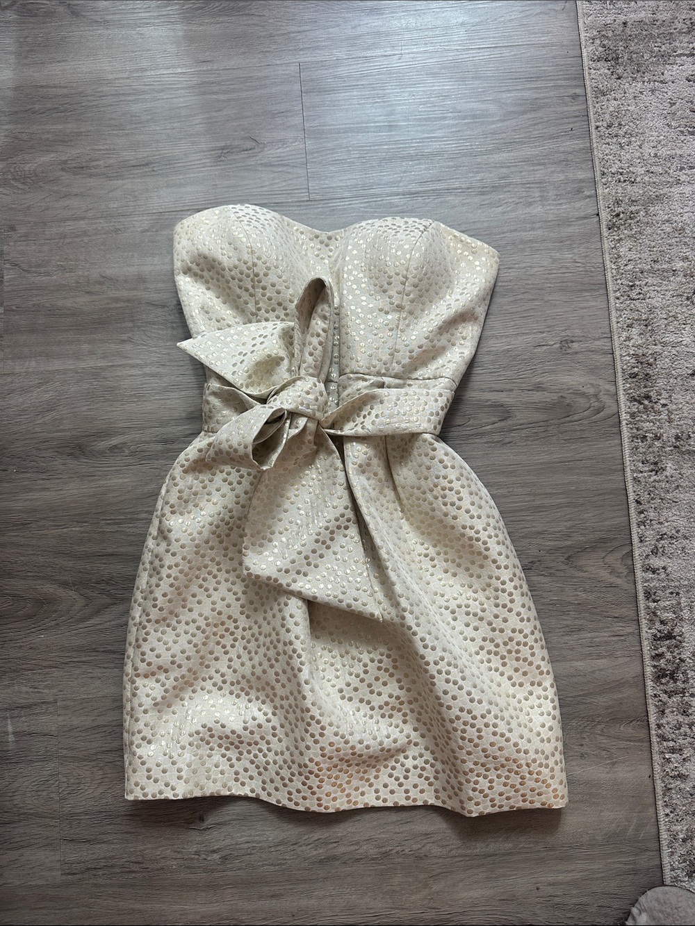 Jenny Yoo Strapless Ivory Sequin Dot Bow-Front Dress